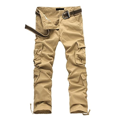 JEKE-DG Mens Casual Work Cargo Pants Outdoor Tactical Cotton Pants Straight-Leg Trousers with Multi-Pockets (38,Khaki 8)