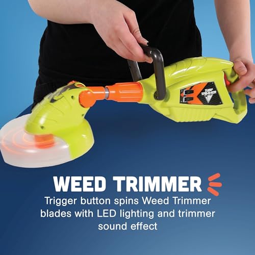 CP Toys 6-Piece Power Gardening Toy Set for Kids Ages 3+, Child Size Indoor/Outdoor Play Kids Tool Set with Leaf Blower, Chainsaw, Lawn Mower, and More, Green