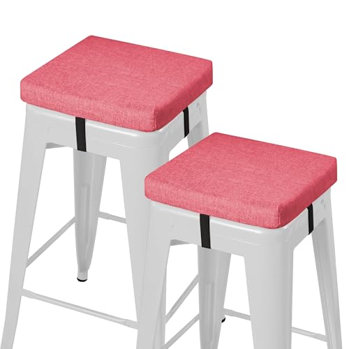 Image of AddGrace Anti-Slip Bar Stool Cushions Square Bar Stool Seat Cushions with Ties Set of 2 Small Square Chair Pads with Machine Washable Cover 12 inchX12 inchX2 inch (Pink)