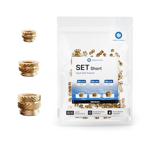 CNC KITCHEN Original Gewindeeinsatz SET Kurz 200 Stück (100x M3x3, 50x M4,4 & M5x5,8)