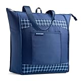 Rachael Ray Chillout Soft Cooler Bag Insulated Leak Proof Collapsible, Large Reusable Insulated Grocery Bag With Zippered Top, Travel Tote For Hot or Cold Food, Grocery Tote Bag, Blue Gingham