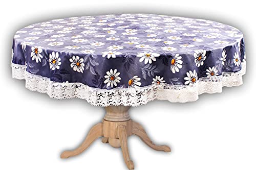 Image of The Furnishing Tree Round Shaped 8 Seater Table Cover WxL 90x90 inches with White Border lace