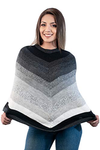 Gray Alpaca Poncho in Degrade Knit by Peruvian Artisans