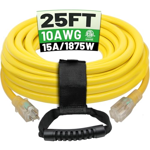 POWGRN 25 Ft 10AWG Outdoor Extension Cord Waterproof Heavy Duty...