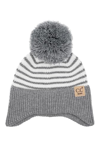 ScarvesMe Exclusive Winter Soft Baby Stripe Earflap Yarn Pom Beanie Winter Hat