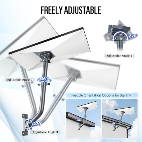 Image of Starlink Gen 3 Mount, 360 Adjustable Heavy Duty Wall & Roof Pole Mount Kit with Extended Aluminum Pipe Adapter, Weatherproof Rustproof Starlink Gen 3 Mounting Kit for Wood, Brick & Concrete Walls