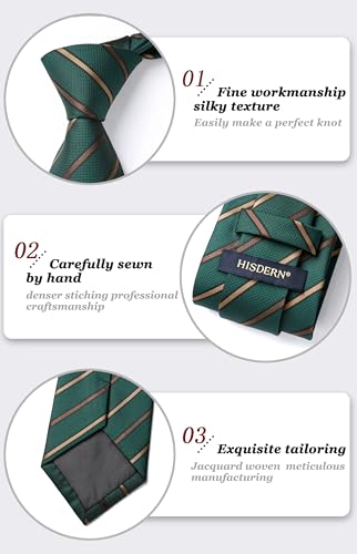 Image of HISDERN Mens Striped Ties Classic Silk Woven Tie and Pocket Square Set Formal Business Necktie Handkerchief for Wedding
