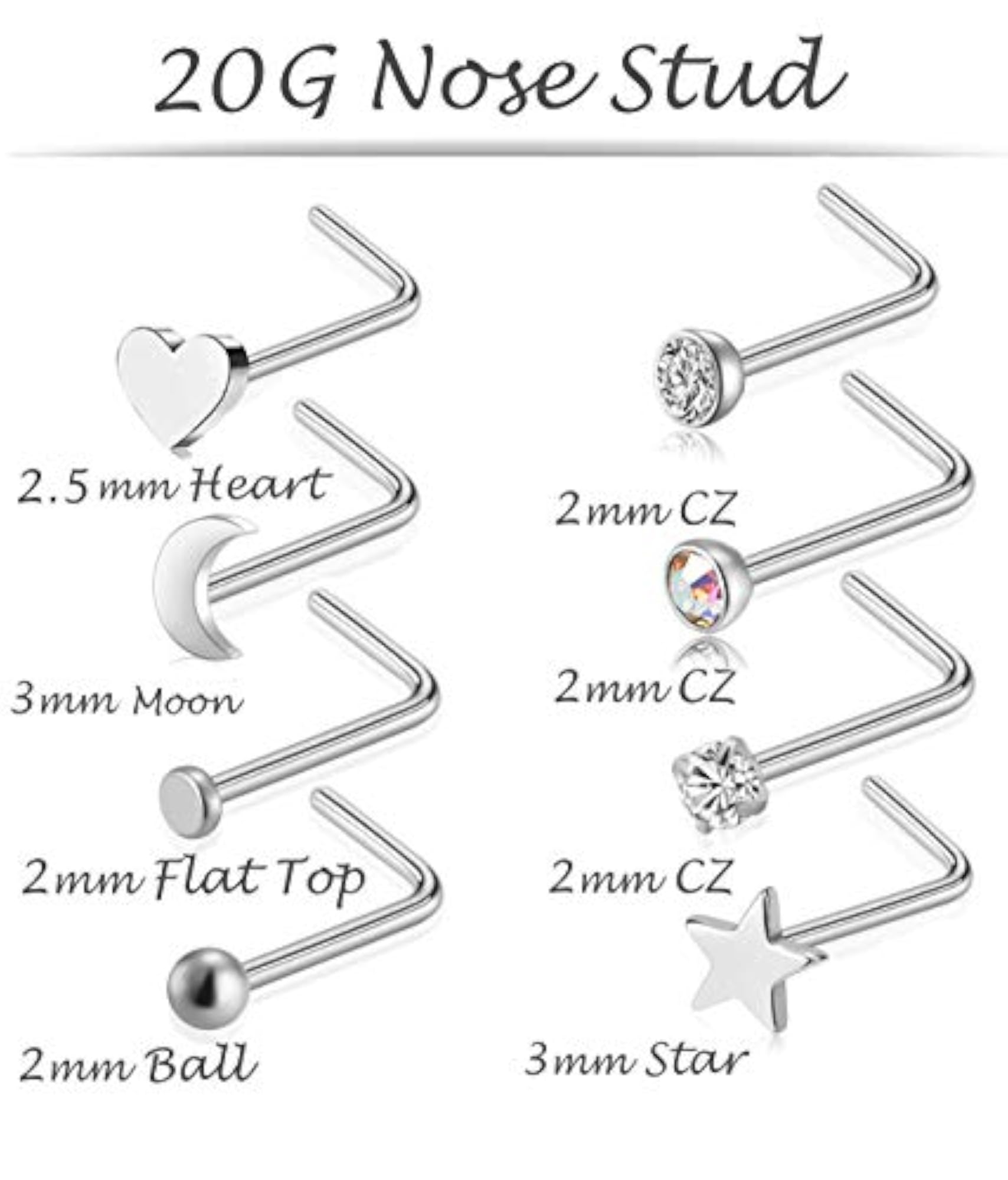 20G Surgical Steel Nose Ring Hoop with CZ Stud Retainer