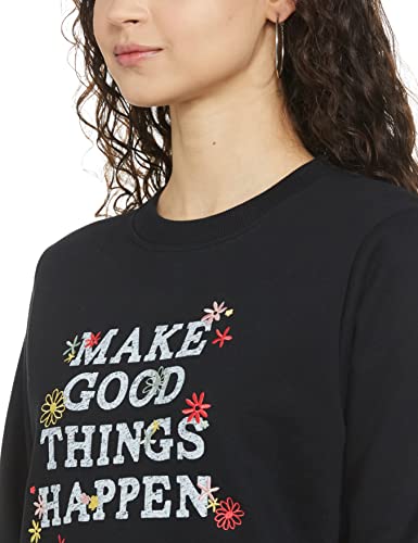 Image of Marks & Spencer Womens Slogan Printed Cotton Blend Crew Neck Oversized Fit Sweatshirt