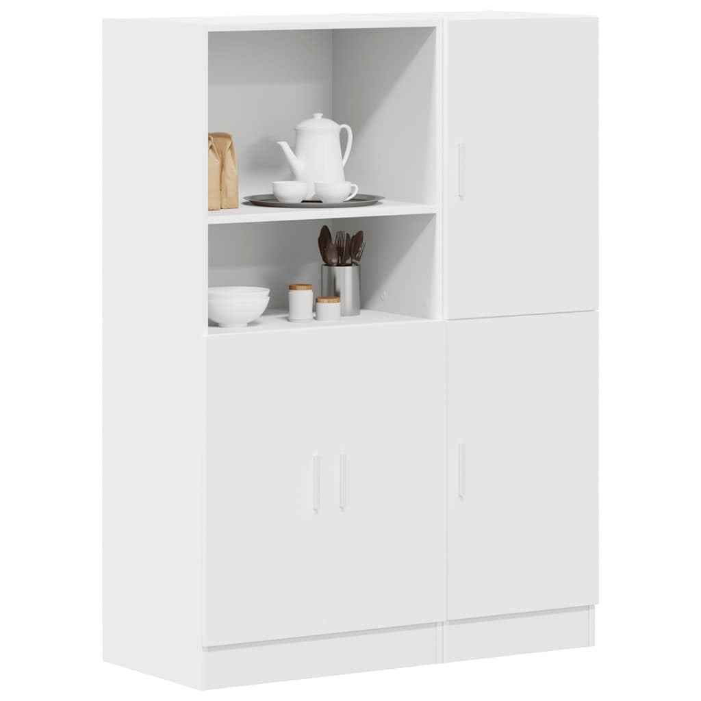 Weißes Küchenschrank Set aus Holzwerkstoff mit offenen Fächern, 95 x 41,5 x 131,5 cm, 2-teilig, für Küche, Restaurant, Hotel oder Büro, mit viel Stauraum und Variabler Türmontage
