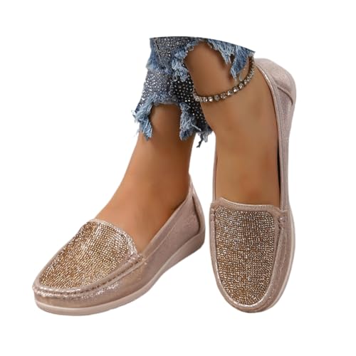 Women's Sparkly Orthopedic Loafers, Comfortable Daily Shoes for Women, Stylish Elegant for Daily Wear Commute (Gold,26.5 cm) [���s
