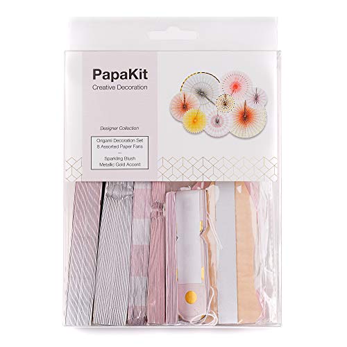 Papakit Origami Wall Decoration Set (8 Assorted Round Paper Fans) Birthday Party Baby Shower Wedding Events Decor | Creative Art Design Pattern (Sparkling Pink Rose Blush, 8 Piece Set) #TOP4