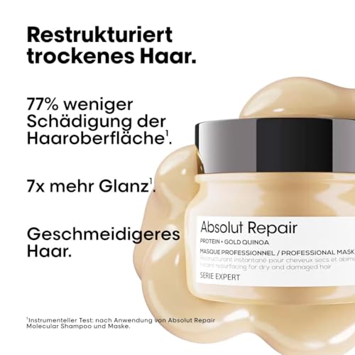 L’Oréal Professionnel Reparierende Haarmaske für strapaziertes und trockenes Haar, Mit Quinoa, Serie Expert, Absolut Repair Maske, 250 ml