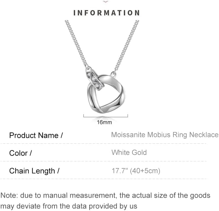 14K Gold Over S925 Sterling Silver Moissanite Double Ring Necklace for Women, Mobius Interlocking Necklaces,Gift for Mother, Wife and Girlfriend (White Gold, 14K) - Image 3