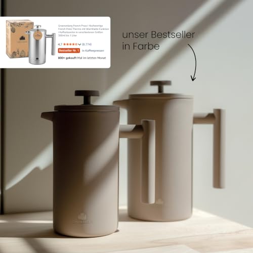 Groenenberg French Press Earth 600 ml o. 1 Liter I Hochwertige Kaffeepresse mit Thermo Warmhalte-Funktion I Edelstahl Kaffeebereiter – Ansicht 2