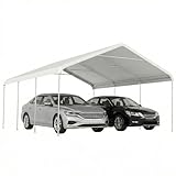 Outsunny Carpa Garaje Portátil 5x6 m, Garaje Exterior para Coche Impermeable con Estructura de Acero Galvanizado, Toldo Resistente Anti-UV, Cobertizo para Herramientas de Jardín, Blanco Crema