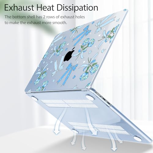Image of Tuiklol for MacBook Air 13 inch Case M5 2026 M4 2025 M3 2024 M2 2022 Release Model A3449 A3240 A3113 A2681,Plastic Hard Shell Cover for MacBook Air 13.6 with Touch ID, Bow & Rose Blue