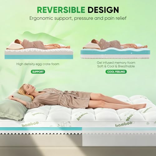 Image of Twin Mattress Topper, 3 in 1 Memory Foam Mattress Topper for Back Pain, 2 inch Fluffy Cooling Mattress Toppers Twin Breathable Viscose Made from Bamboo and 2.5 inch Dual Firmness Gel Memory Foam.