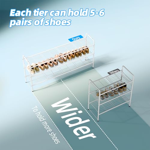 Image of 3 Tier Shoe Rack for Closet, 44 Inch Extra Long Shoe Storage Organizer for Shelves, Heavy Duty Metal, Easy Assembly, White