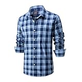 Lonvera1840 Men’s 100% Cotton Plaid Shirt, Long Sleeve Regular Fit with Pocket, Classic Tartan Check, Smart Casual Shirt for Work & Weekend, S–4XL (Blue)