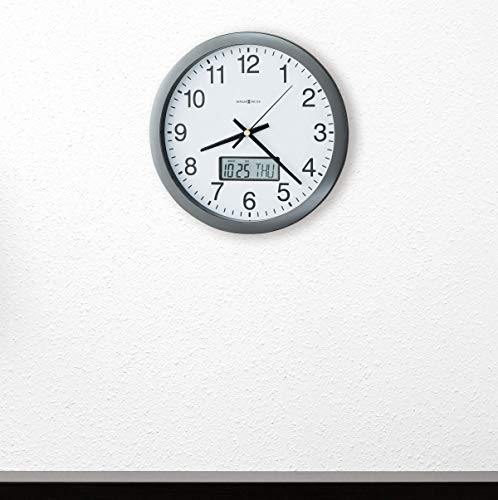 Howard Miller Chronicle Wall Clock 625-195 – Modern Metallic Grey, Flat Bezel Framing, Displays Lcd Calendar (Month, Day, Day Of Week), Quartz Movement #TOP2