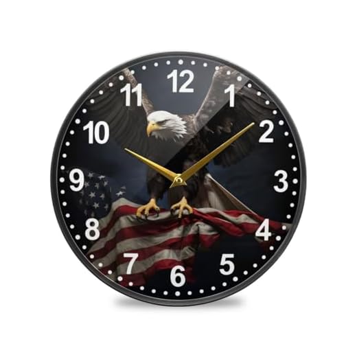 ALAZA USA Flag American Bald Eagle Wall Clock Battery Operated Silent Non Ticking Clocks for Living Room Decor 12 Inch / 9.5 Inch