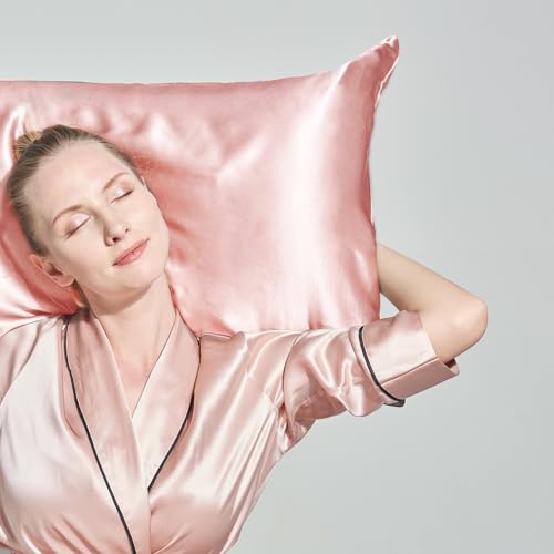Image of THXSILK 100% Mulberry Silk Pillow Case, 30 Momme Silk Pillowcase for Hair and Skin, Hypoallergenic Soft Breathable Pillow Cover with Hidden Zipper, 1pc(Charming Pink, Standard 20 inchx26 inch)