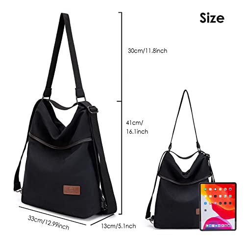 Travistar Damen Schultertasche Canvas Rucksack Groß Handtasche Vintage Umhängetasche Anti Diebstahl Hobo Tasche für Alltag Büro Schule Ausflug Einkauf - Gedruckt Schwarz