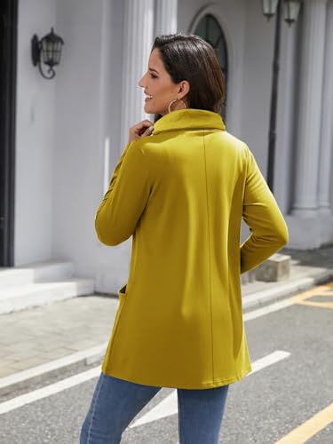 Image of Bulotus Womens Sweaters Winter 2025 Cowl Neck Asymmetrical Long Tunics for Leggings Vacation Travel Tops with Pockets