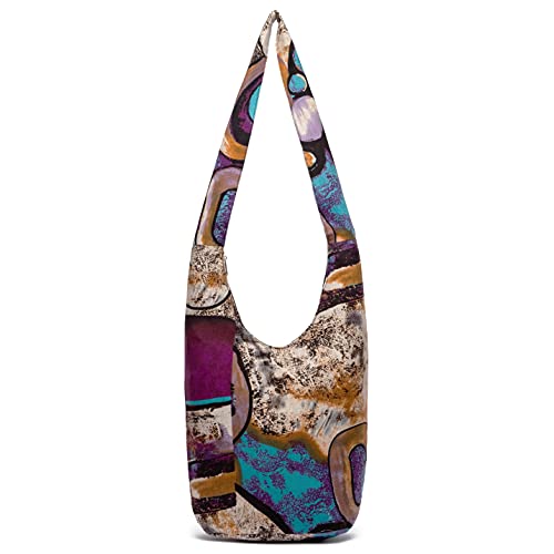 Bolsos de hombro de las mujeres de la moda de la lona Hippie Crossbody Bolsas Bohemia Animal Prints Hobo, Púrpura negro,