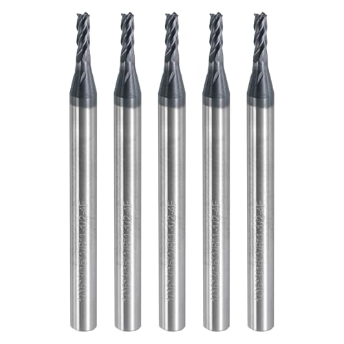 Image of uxcell 5pcs Carbide Square End Mills, 1 /16 inch Dia AlTiN BN Coated 4 Flutes Milling Bit Cutter, for Hardened Steel Cast Iron Alloy Metal, 1 /8 inch Shank 3 /16 inch Cut Length 1-1 /2 inch Long HRC50