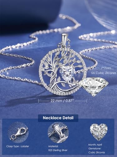 Womens Sterling Silver Birthstone Necklace Tree Of Life Pendant Jewellery — photo 3