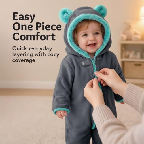 Image of baby deedee Bunting Fleece - Hooded Bear Ears Diaper Zip