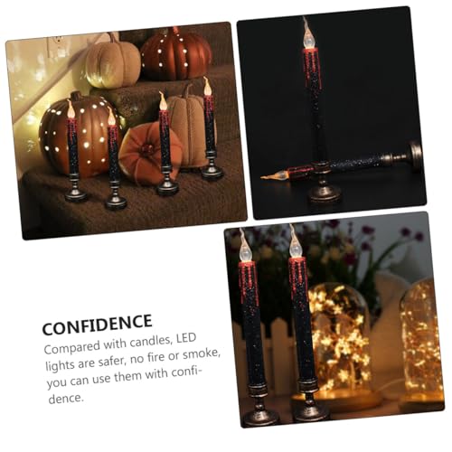 Velas sin llama LED Halloween de 5.5x29 cm, lámparas eléctricas de base negra de SHOWERORO 4