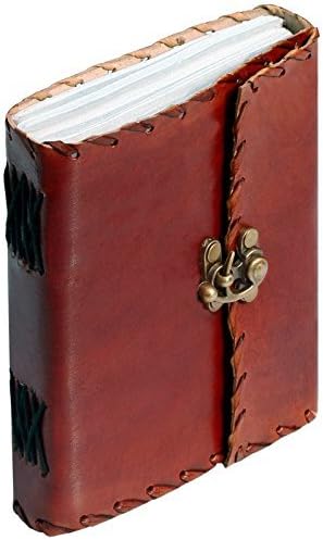 SouvNear 5 x 6 Olde Worlde Genuine Leather Poetry Journal - Poet's Pocket Notebook / Sketchbook/Scrapbook/ Travel Diary with Handmade Paper - Brown Leather Cover with Latch Closure