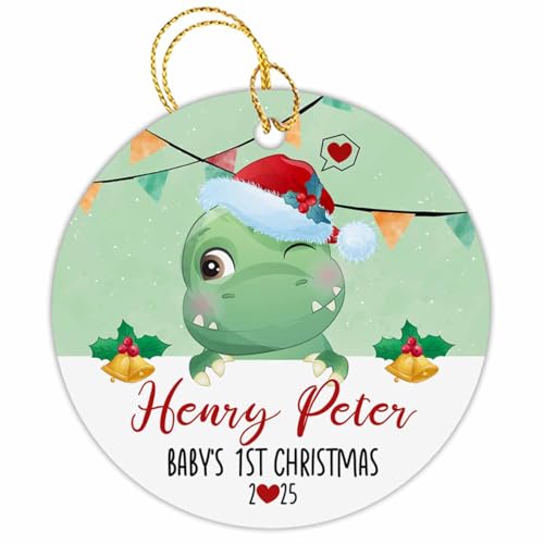 Personalized Baby Dinosaur Ornament, Baby's First Christmas Ornament, Custom Baby Gift for Newborn, Christmas Tree Decoration Ornament, Baby's 1st Christmas Ornament, New Baby Gift, Infant Gift