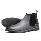 Pradize Men’s Slip-On Chelsea Boots, Synthetic Leather, Elastic Side Panels, Durable Rubber Outsole (Gray, 280=UK-12)