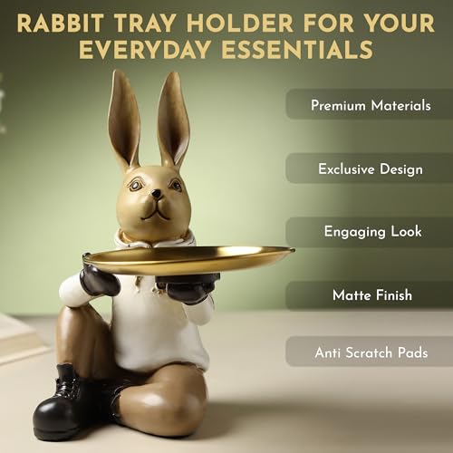Image of ARMONIA Decorative Rabbit Butler Tray Holder, Matte Finish, Modern Art Showpiece, Decorations for Home Table, Living Room, Bedroom & Office, 25 x 20 x 20 cm, Anti-Scratch Base
