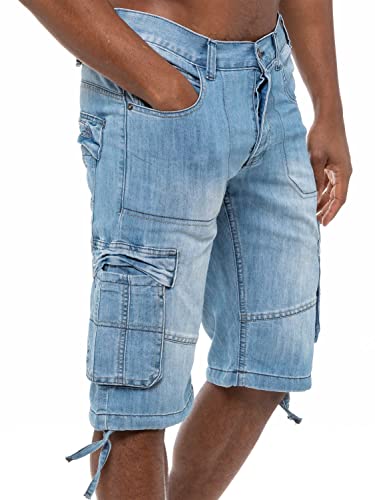 989Zé ENZO Mens Shorts EZS404 Raw Combat Cargo Pockets Casual Knee Length Denim Half Pants LSW 38
