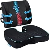 QUTOOL Office Chair Cushion and Lumbar Support Cushion, Back Support for Office Chair, Non-Slip Seat Cushion & Back Pillow for Sitting Breathable Chair Cushion for Gaming, Home & Wheelchair