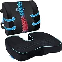 QUTOOL Office Chair Cushion and Lumbar Support Cushion, Back Support for Office Chair, Non-Slip Seat Cushion & Back Pillow for Sitting Breathable Chair Cushion for Gaming, Home & Wheelchair