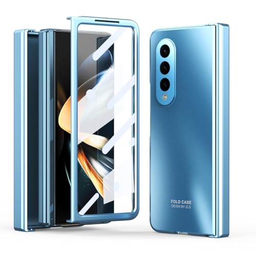 Samsung Galaxy Z Fold 4 5G�Ή��X�����P�[�X�A�q���W+�X�N���[���v���e�N�^�[�t���A���ȓd�C���b�L�J�o�[�A���^�ϏՌ��n�[�hPC�P�[�X�A�t�@�b�V�����ی�V�F��(Blue)