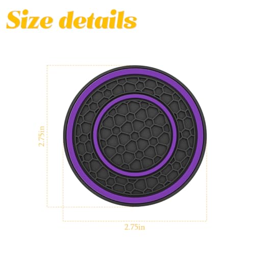 Image of Osilly Car Coasters for Cup Holder, 2.75 Inch No-Slip Anti Dust Insert Coaster, Universal Auto Waterproof Coasters Silicon Insulation Cup Mats for Woman Man, Suit for Vehicle (Black /Purple, 4PCS)
