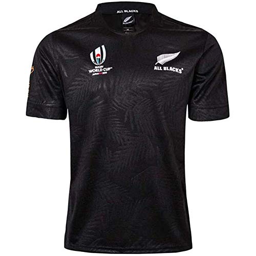 2019 Japan Rugby World Cup Nueva Zelanda All Black Team Camiseta De Fútbol para Hombre Camiseta Deportiva Malla Camiseta De Manga Corta De Fibra De Poliéster De Secado Rápido,Negro,XXL