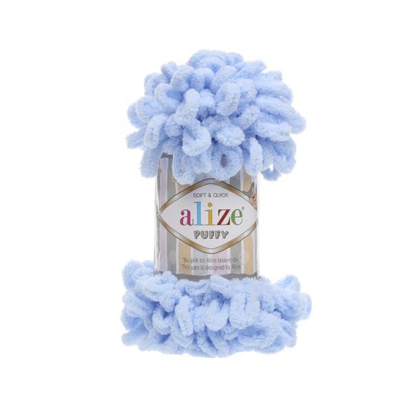 Alize Puffy Baby Big Loop Blanket Yarn 100% Micropolyester Soft Wool Each Ball 100g 9m - 183 Light Blue
