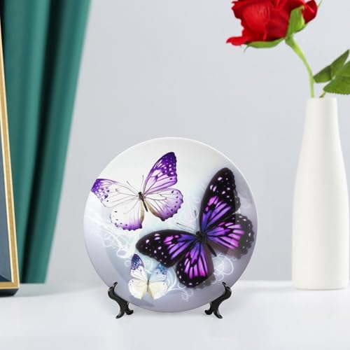 Plato decorativo de porcelana Bone China blanco y morado miniatura 6