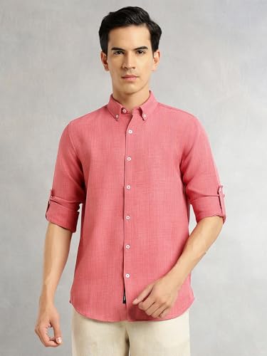 Image of Thomas Scott Men's | Solid | Textured Fabric | Full Sleeve | Slim Fit | Polyester-Blend | Spread Collar | Casual Shirt