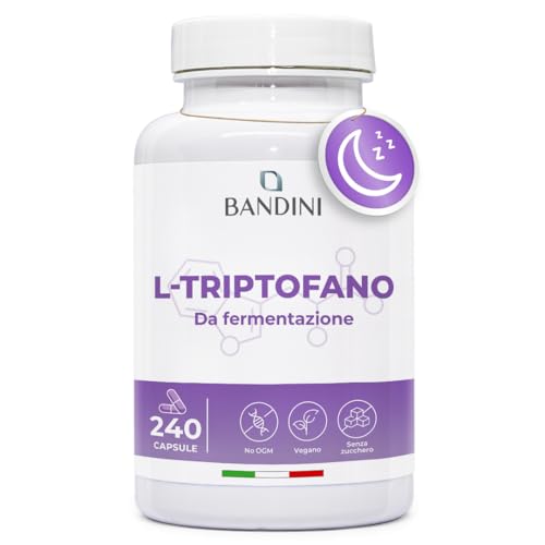 Bandini® L-Triptofano 240 Capsule (Scorta di 8 Mesi), Triptofano 500mg, Integratore per Dormire e Migliorare la Qualità del Sonno, Rilassante, Antistress per Addormentarsi, 100% Vegano
