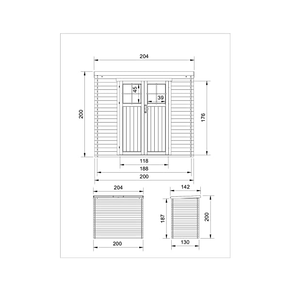TIMBELA M311F+M311G Holzhaus Gartenhaus - Gartenschuppen Holz mit Boden Imprägnierte B204xL142xH200 cm/ 2,22 m2… – Bild 6