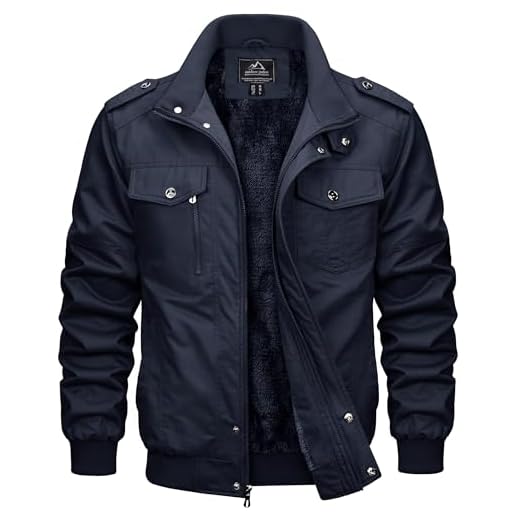 MAGCOMSEN Veste d'hiver pour homme - Doublure chaude - Veste polaire cargo décontractée - Veste mi-saison en coton - Veste militaire avec poches multiples, bleu foncé, M